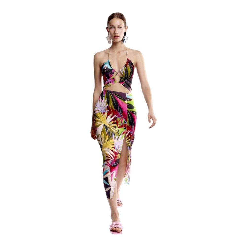 Zara Multicolor Leaf Print Dress